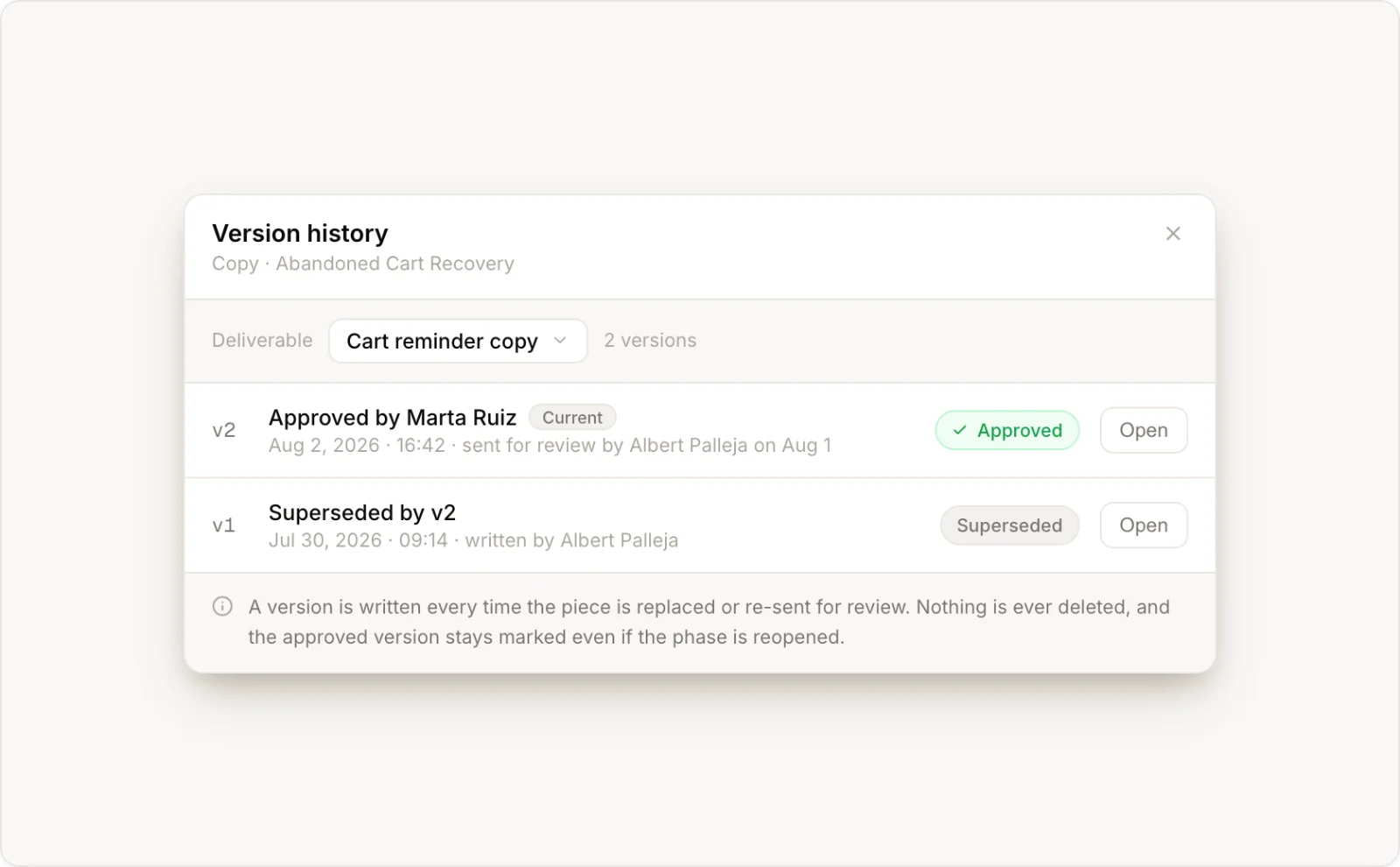 LaunchSign version history: which version was approved, by whom and when